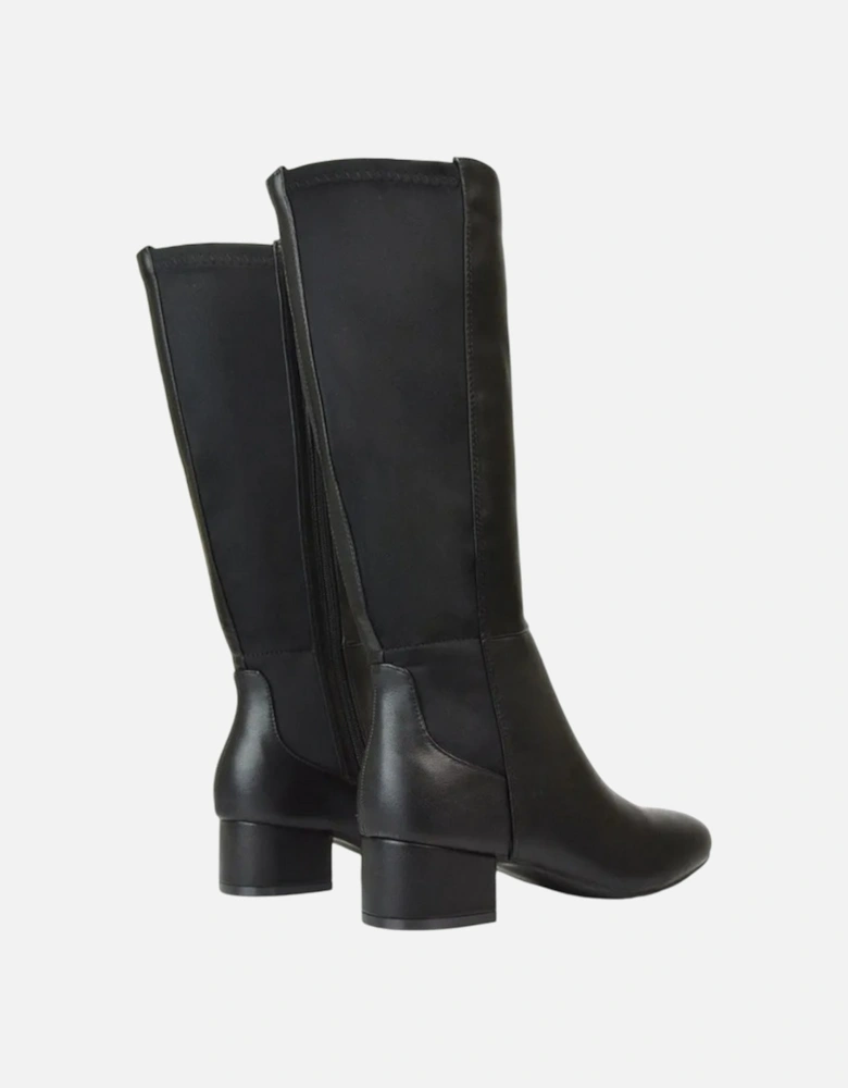 Womens/Ladies Hannah Zip Elasticated Shaft Low Block Heel Long Boots