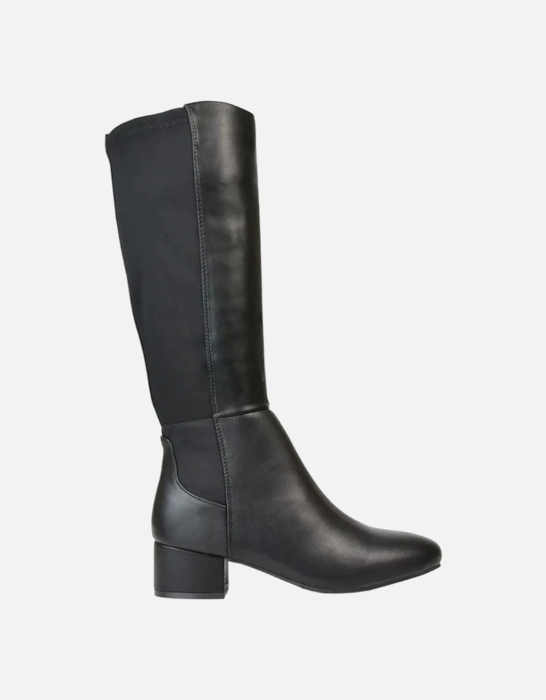 Womens/Ladies Hannah Zip Elasticated Shaft Low Block Heel Long Boots