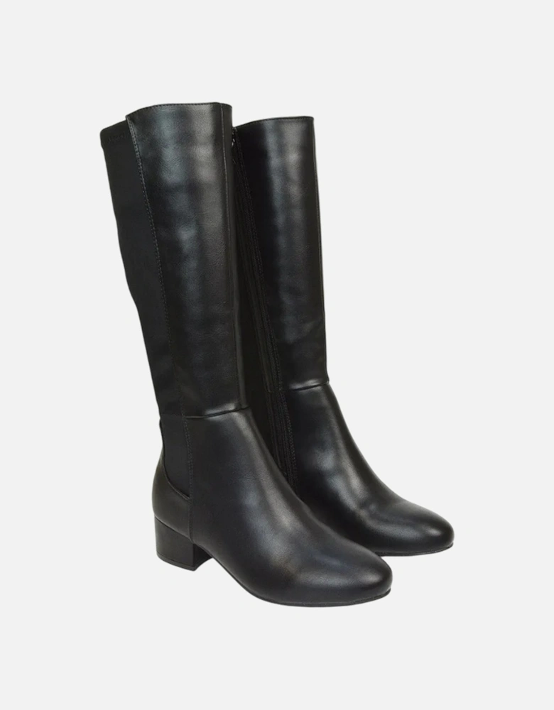 Womens/Ladies Hannah Zip Elasticated Shaft Low Block Heel Long Boots