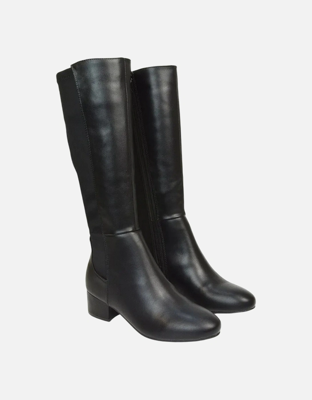 Womens/Ladies Hannah Zip Elasticated Shaft Low Block Heel Long Boots