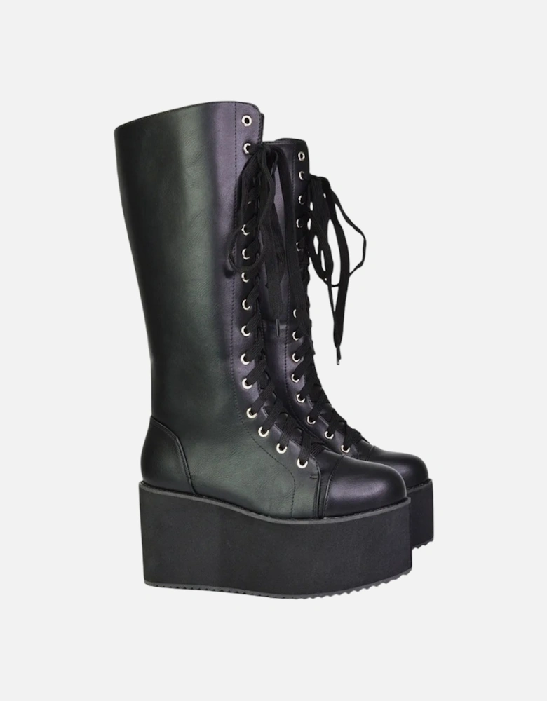 Womens/Ladies Liz Calf-Length Lace Up High Flatform Biker Boots