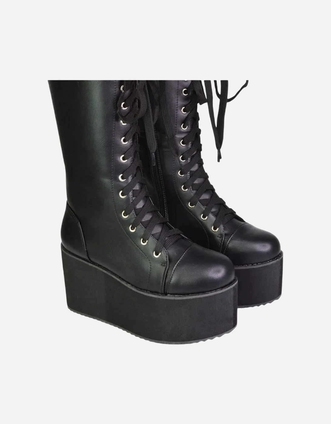 Womens/Ladies Liz Calf-Length Lace Up High Flatform Biker Boots