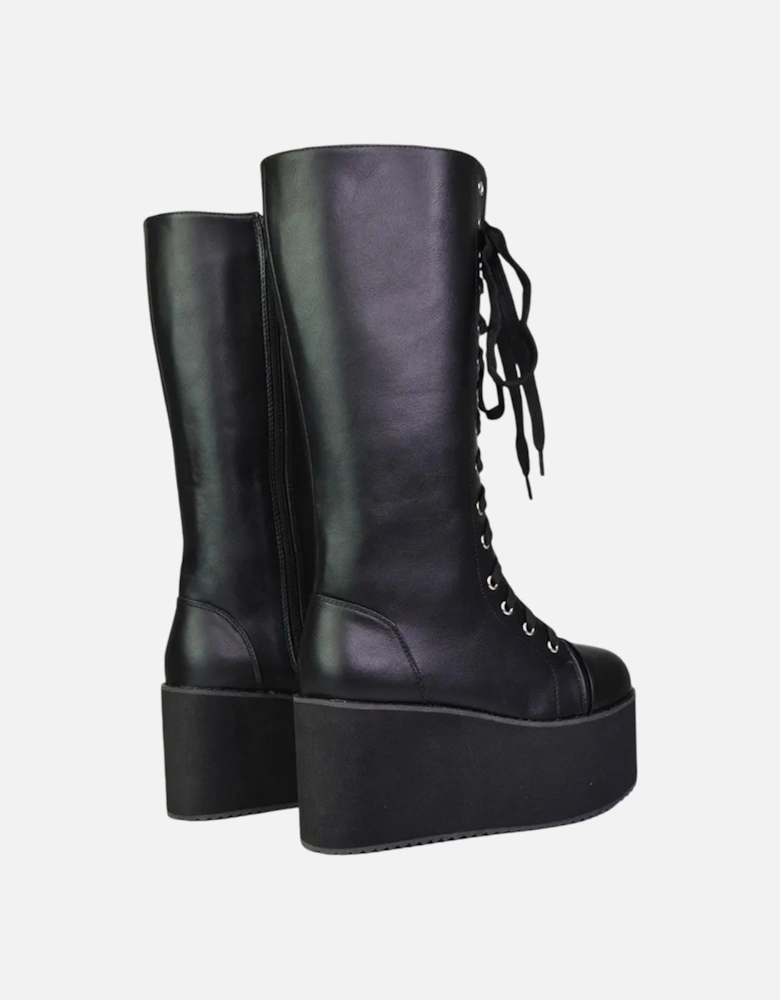 Womens/Ladies Liz Calf-Length Lace Up High Flatform Biker Boots