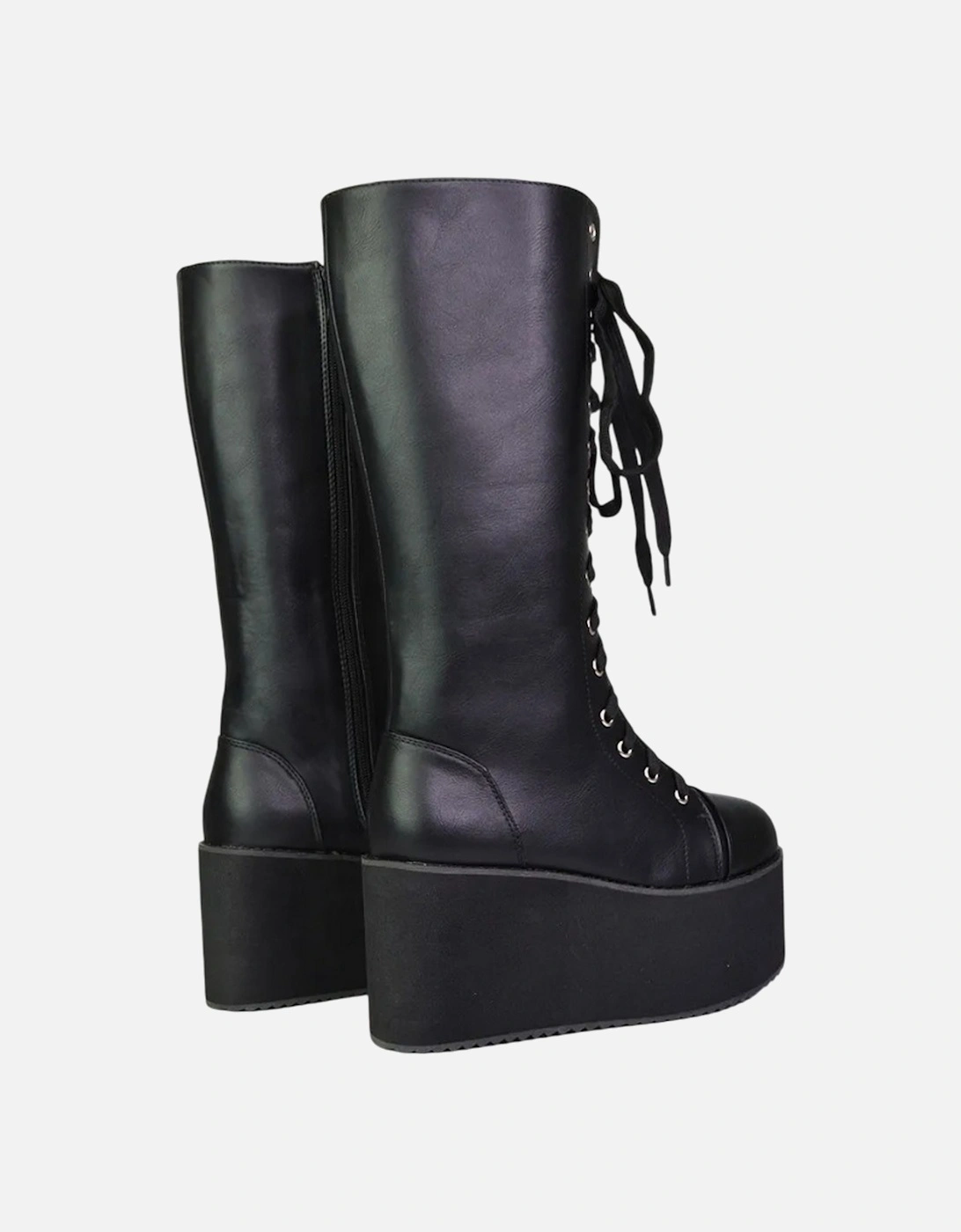 Womens/Ladies Liz Calf-Length Lace Up High Flatform Biker Boots