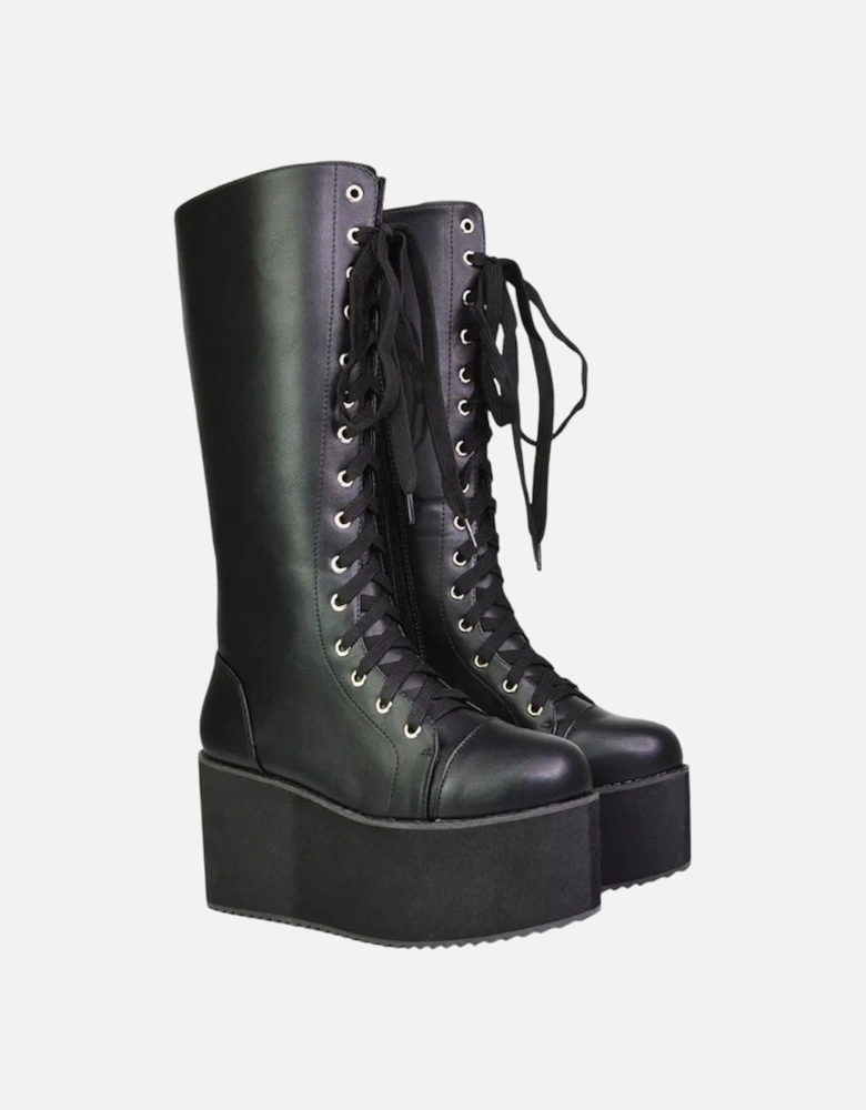 Womens/Ladies Liz Calf-Length Lace Up High Flatform Biker Boots