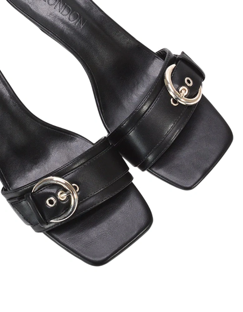Womens/Ladies Addison Buckle Detail Slip-on Kitten Heel Mule Sandals