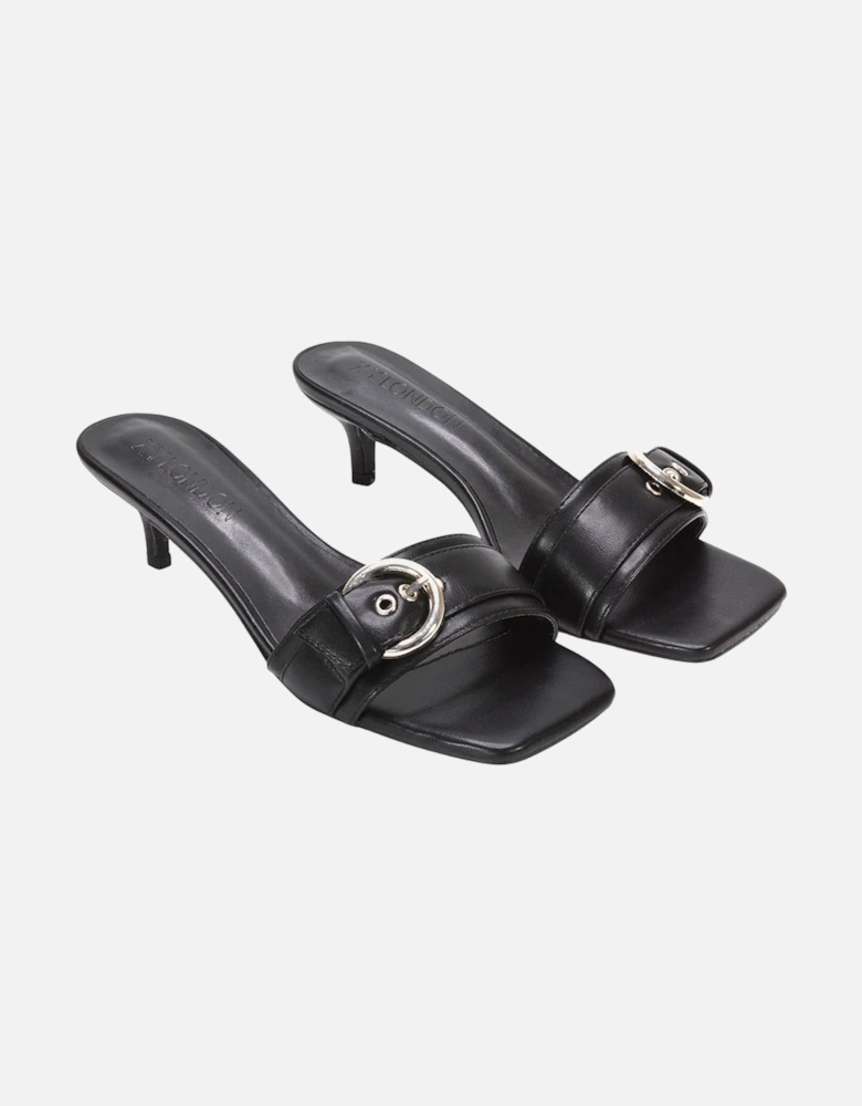 Womens/Ladies Addison Buckle Detail Slip-on Kitten Heel Mule Sandals