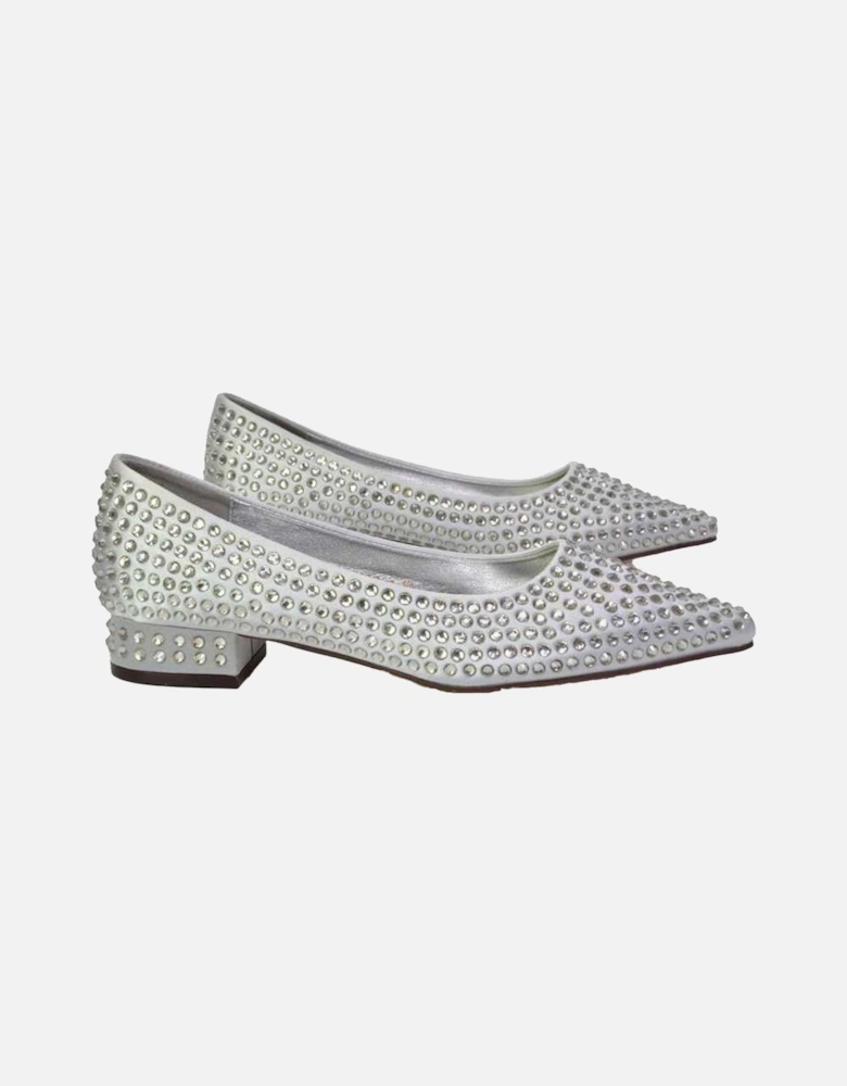 Womens/Ladies Gemini Diamante Wedding Low Block Heel Pumps