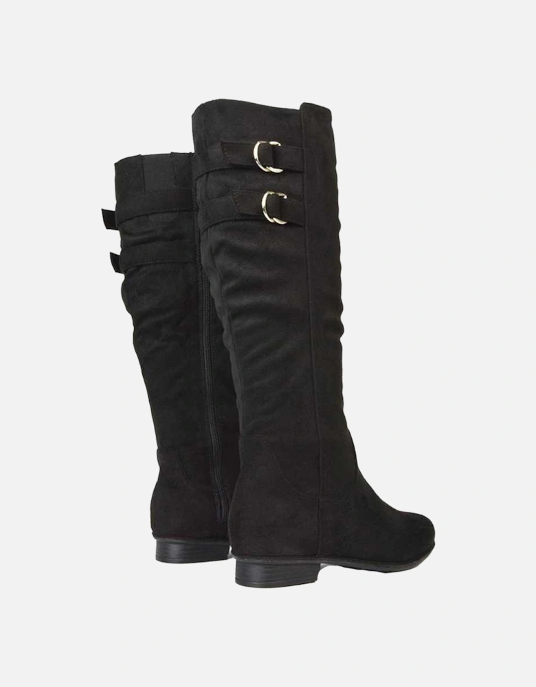 Womens/Ladies Mia Buckle Detail Slouch Flat Knee-High Boots