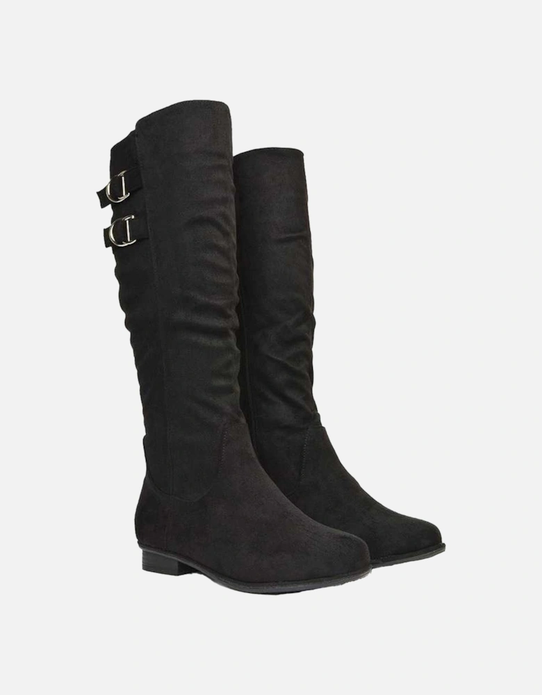 Womens/Ladies Mia Buckle Detail Slouch Flat Knee-High Boots