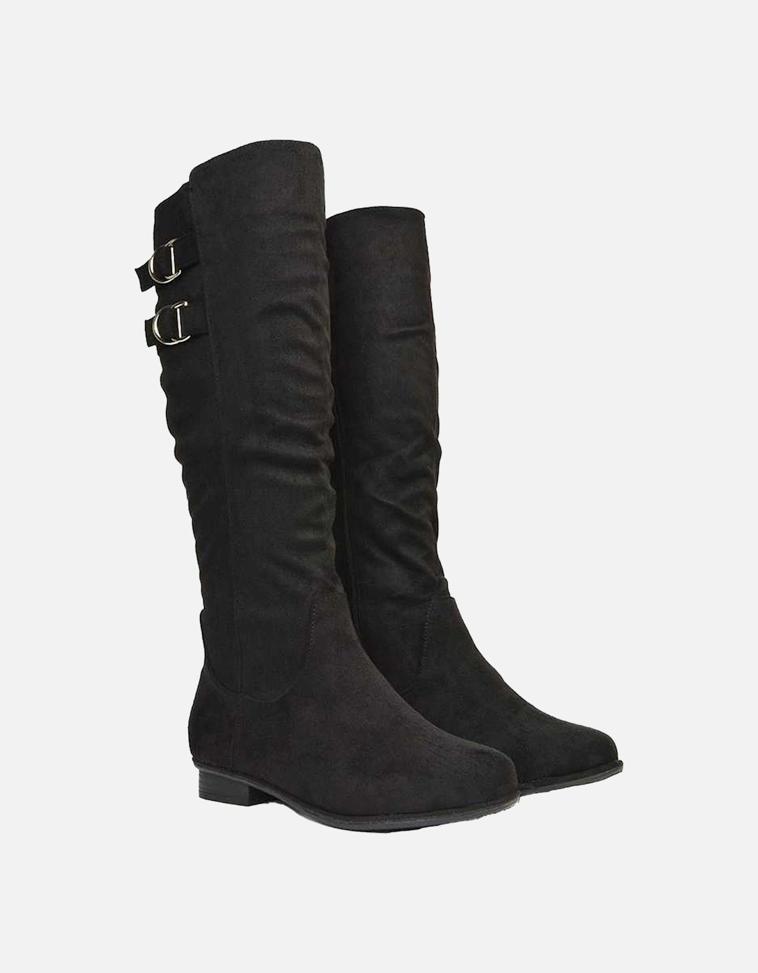 Womens/Ladies Mia Buckle Detail Slouch Flat Knee-High Boots