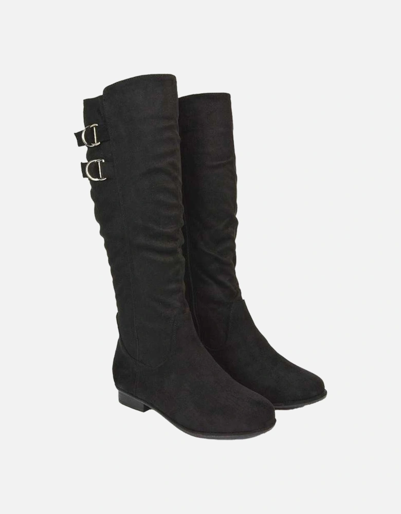 Womens/Ladies Mia Buckle Detail Slouch Flat Knee-High Boots