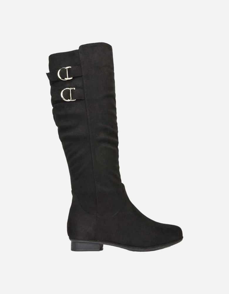 Womens/Ladies Mia Buckle Detail Slouch Flat Knee-High Boots