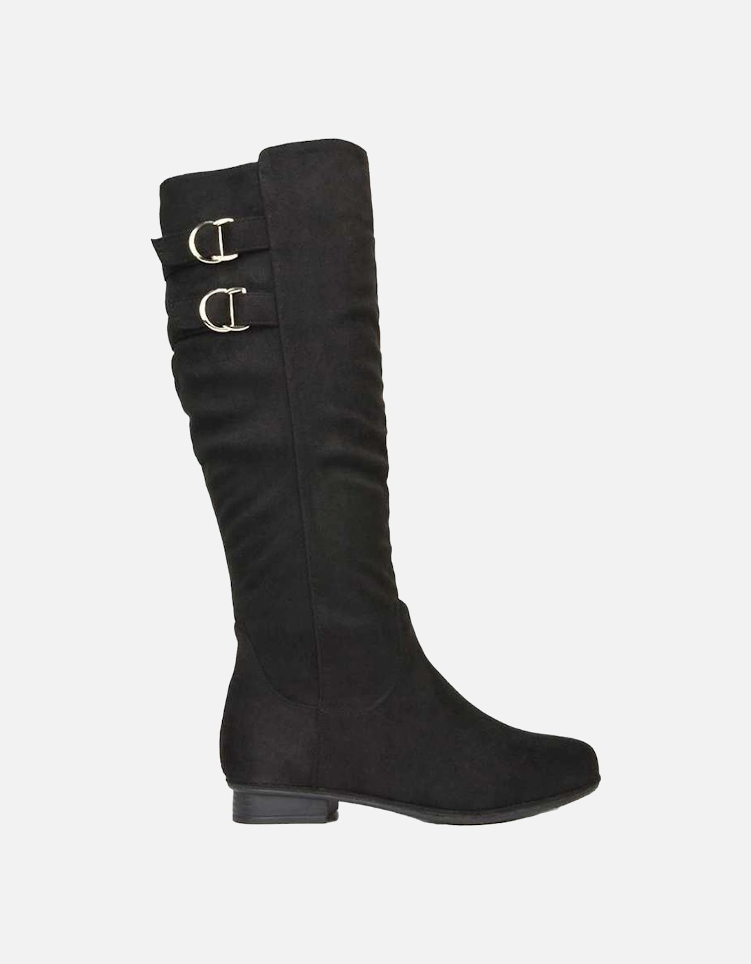 Womens/Ladies Mia Buckle Detail Slouch Flat Knee-High Boots