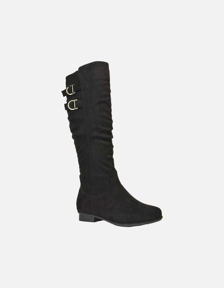 Womens/Ladies Mia Buckle Detail Slouch Flat Knee-High Boots
