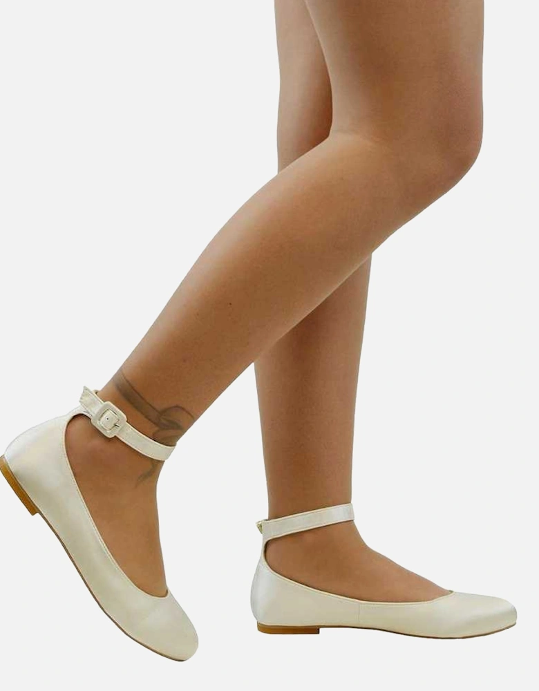 Womens/Ladies Kimmie Ankle Strap Ballerina Flats