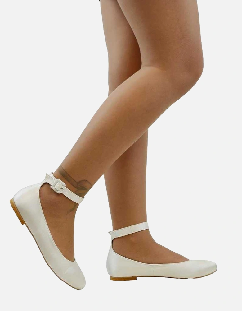 Womens/Ladies Kimmie Ankle Strap Ballerina Flats