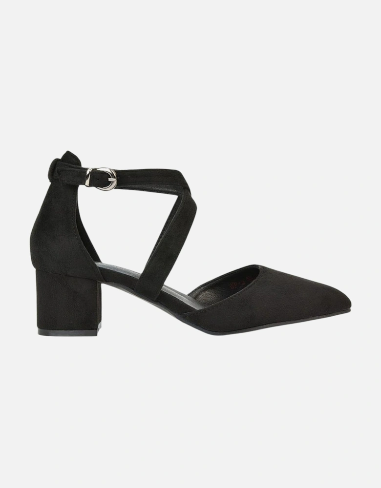 Womens/Ladies Cynthia Ankle Strap Mid Block Heel Court Shoes