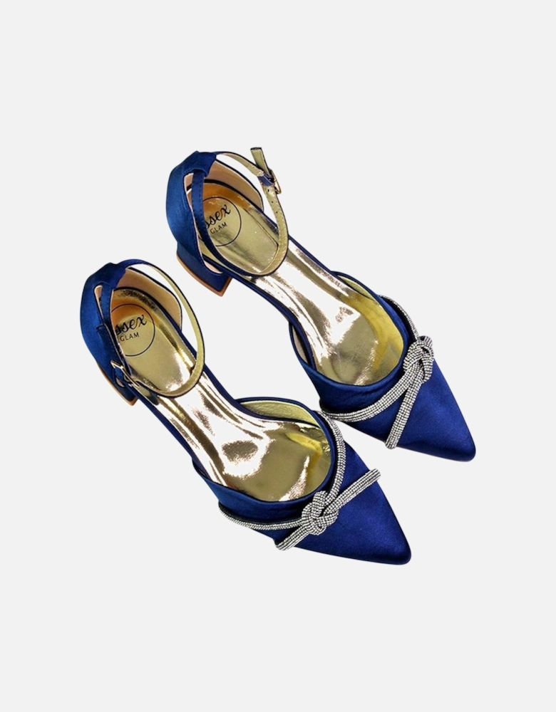 Womens/Ladies Sarah Diamante Pointed Mid Block Heel Court Shoes