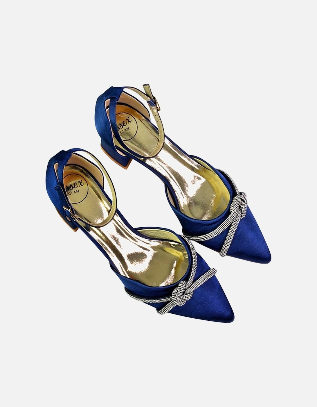 Womens/Ladies Sarah Diamante Pointed Mid Block Heel Court Shoes