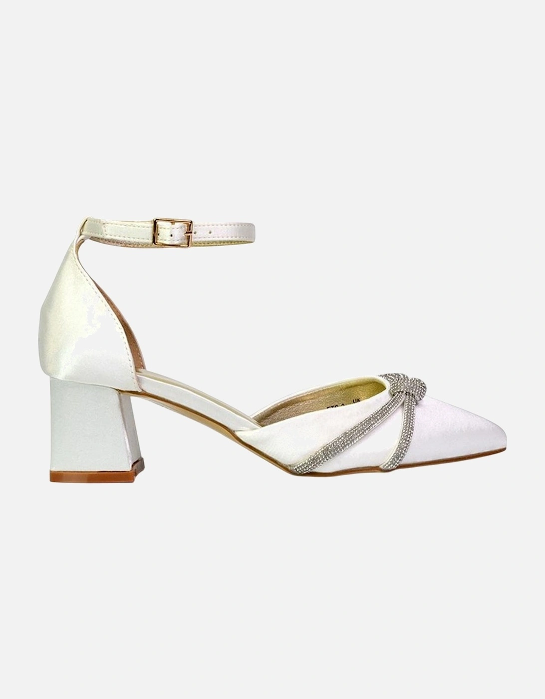 Womens/Ladies Sarah Diamante Pointed Mid Block Heel Court Shoes, 6 of 5