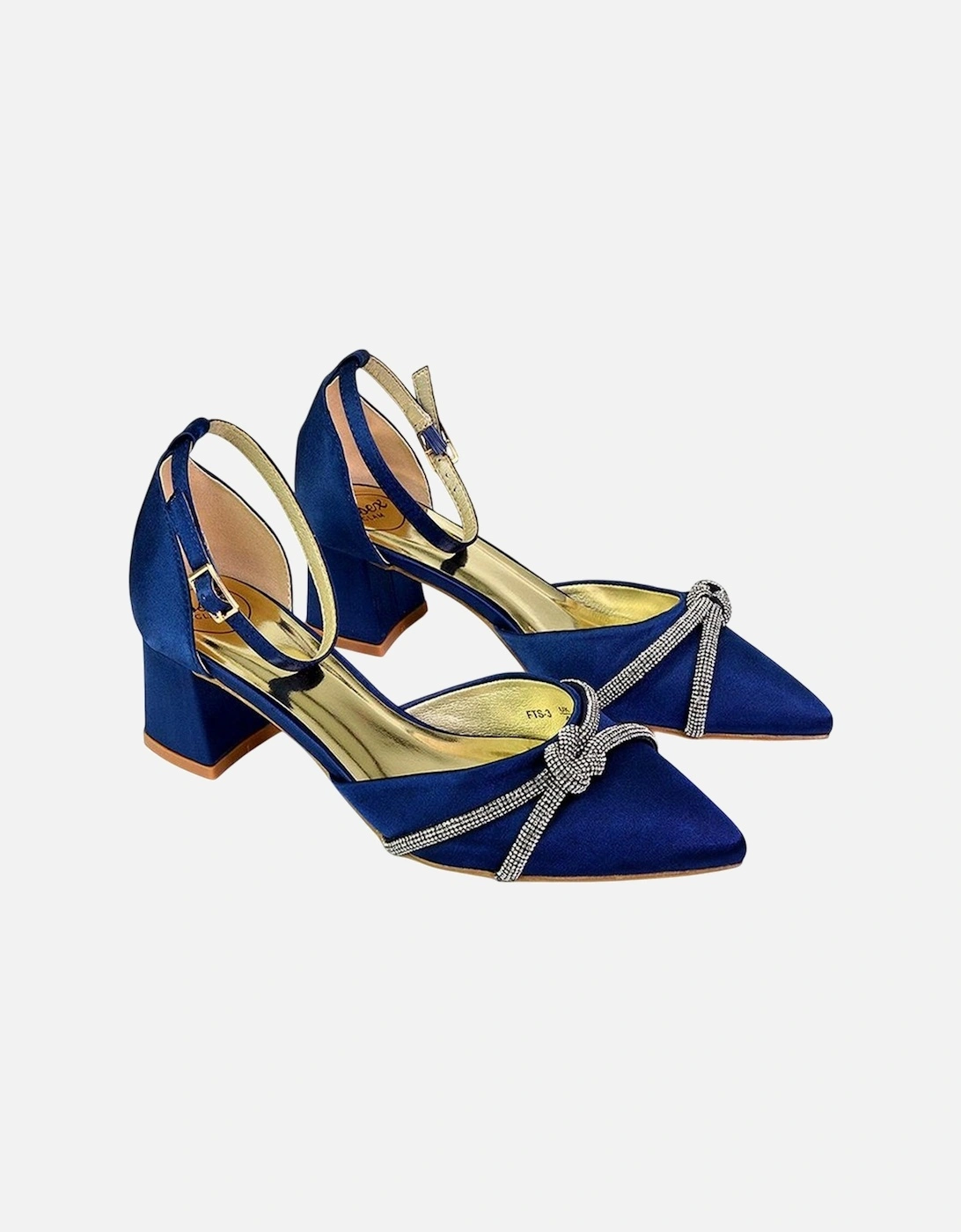 Womens/Ladies Sarah Diamante Pointed Mid Block Heel Court Shoes