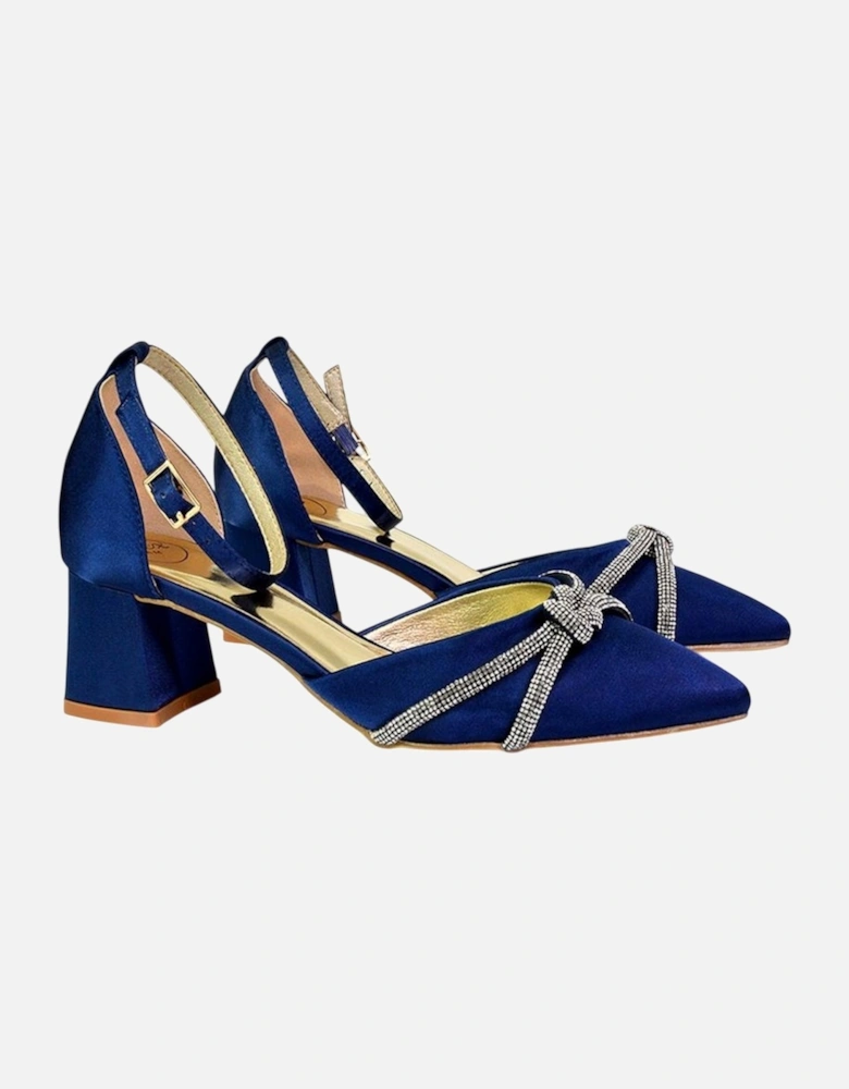 Womens/Ladies Sarah Diamante Pointed Mid Block Heel Court Shoes