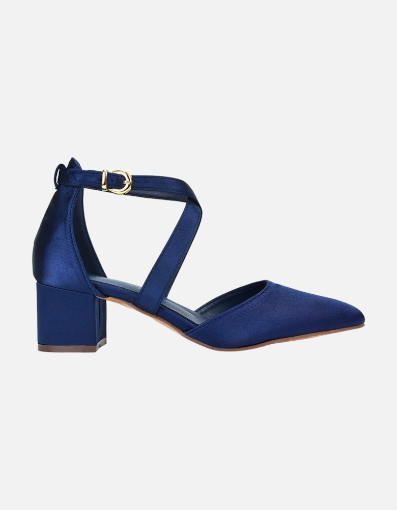 Womens/Ladies Cynthia Ankle Strap Mid Block Heel Court Shoes