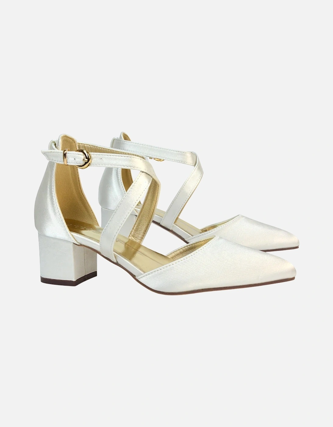 Womens/Ladies Cynthia Ankle Strap Mid Block Heel Court Shoes