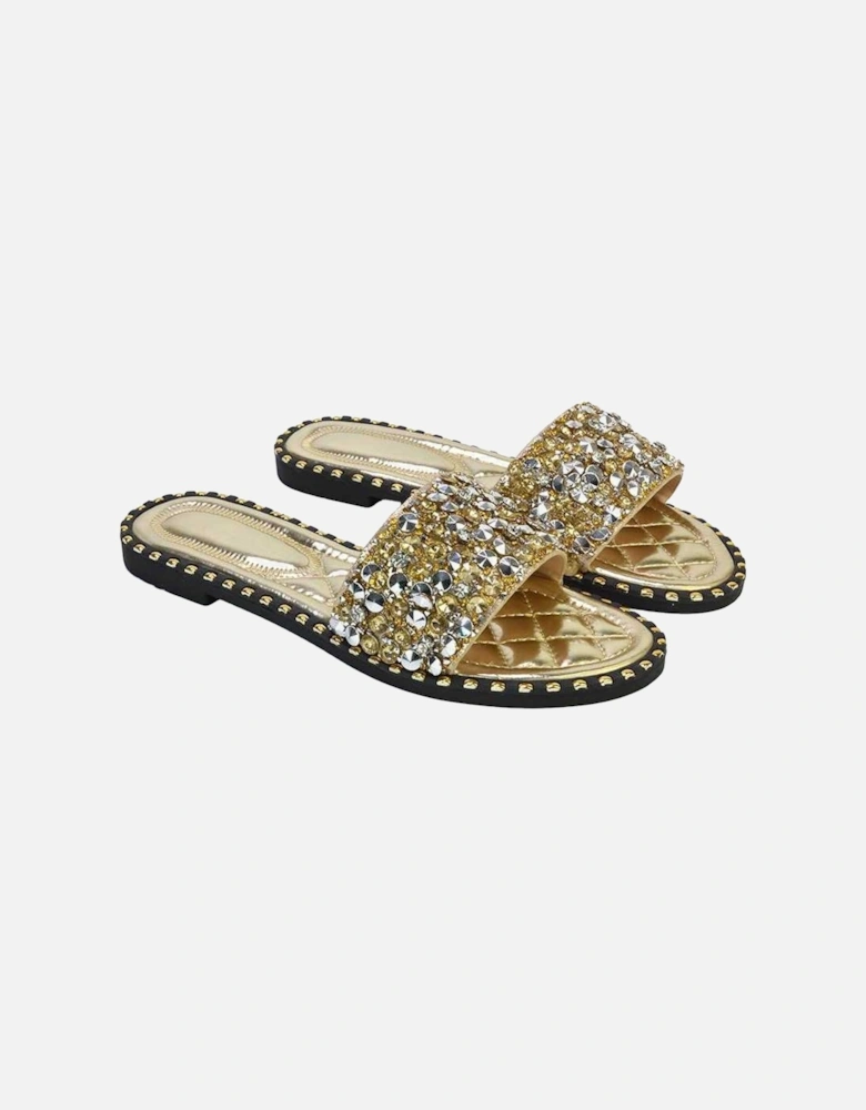 Womens/Ladies Khaleesi Diamante Flat Sandals