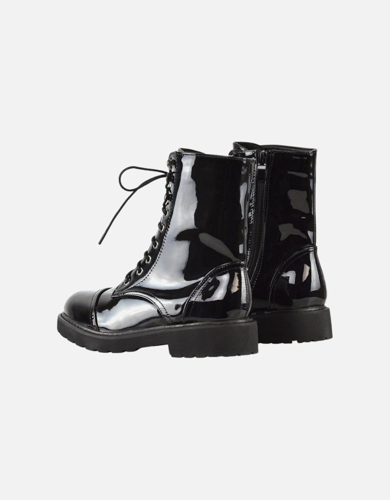 Womens/Ladies Patent Lace Up Military Combat Boots