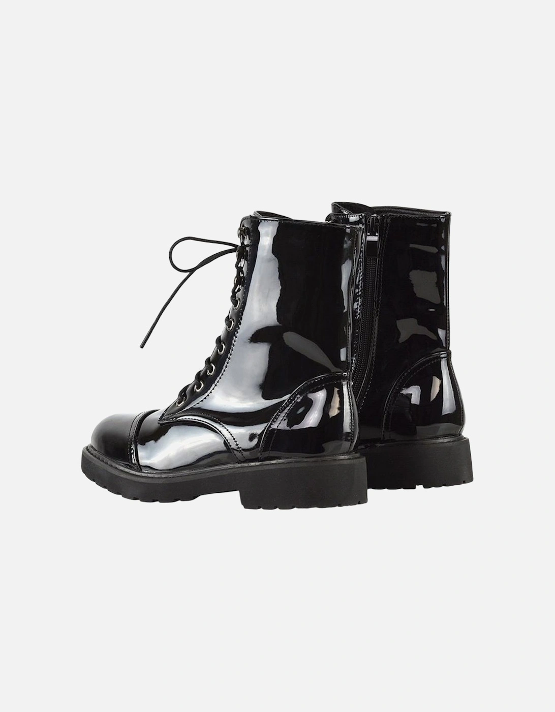 Womens/Ladies Patent Lace Up Military Combat Boots