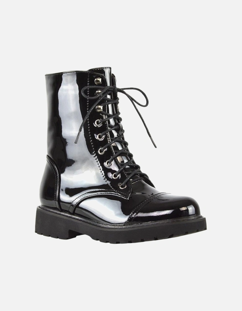 Womens/Ladies Patent Lace Up Military Combat Boots
