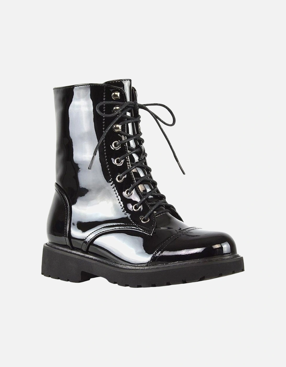 Womens/Ladies Patent Lace Up Military Combat Boots
