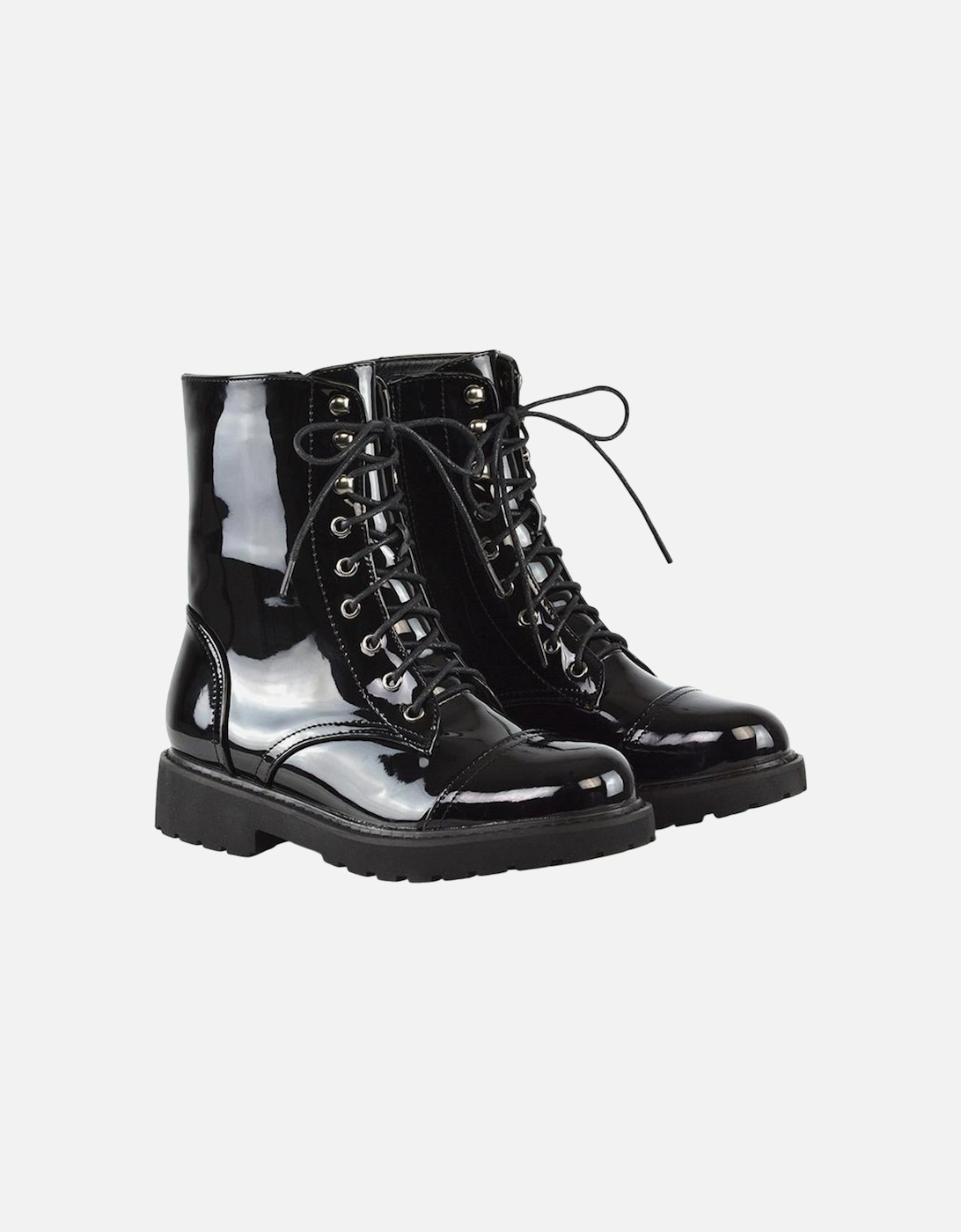 Womens/Ladies Patent Lace Up Military Combat Boots, 5 of 4