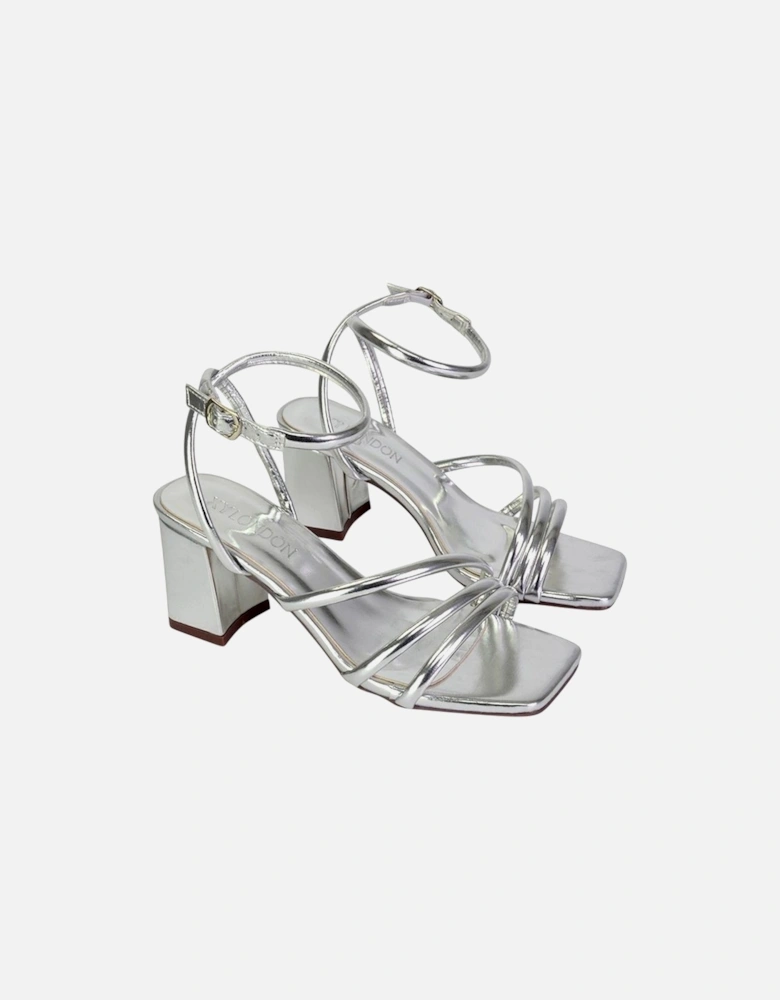 Womens/Ladies Trixie Strappy Metallic Square Toe Buckle Mid Block Heel Sandals