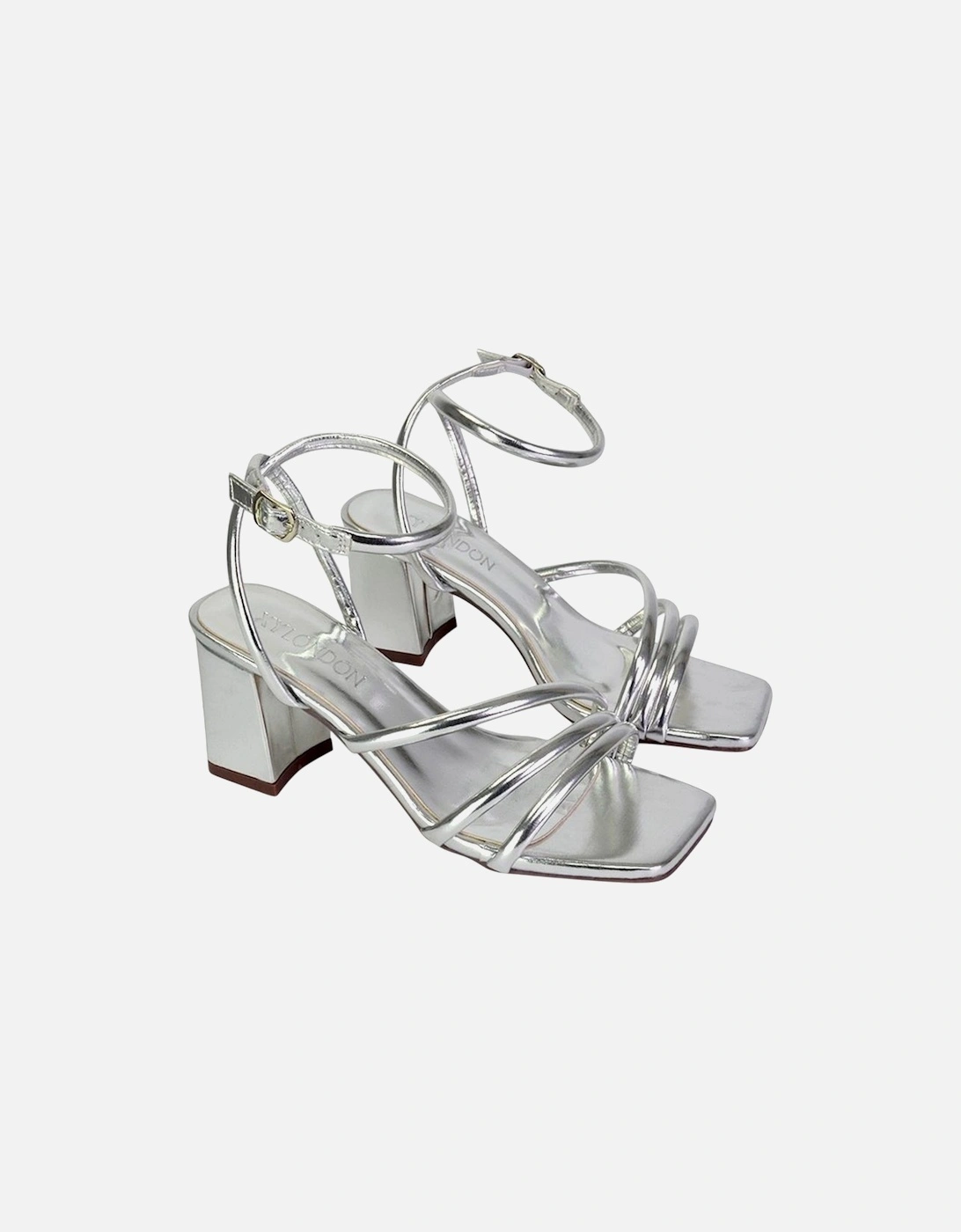 Womens/Ladies Trixie Strappy Metallic Square Toe Buckle Mid Block Heel Sandals, 6 of 5