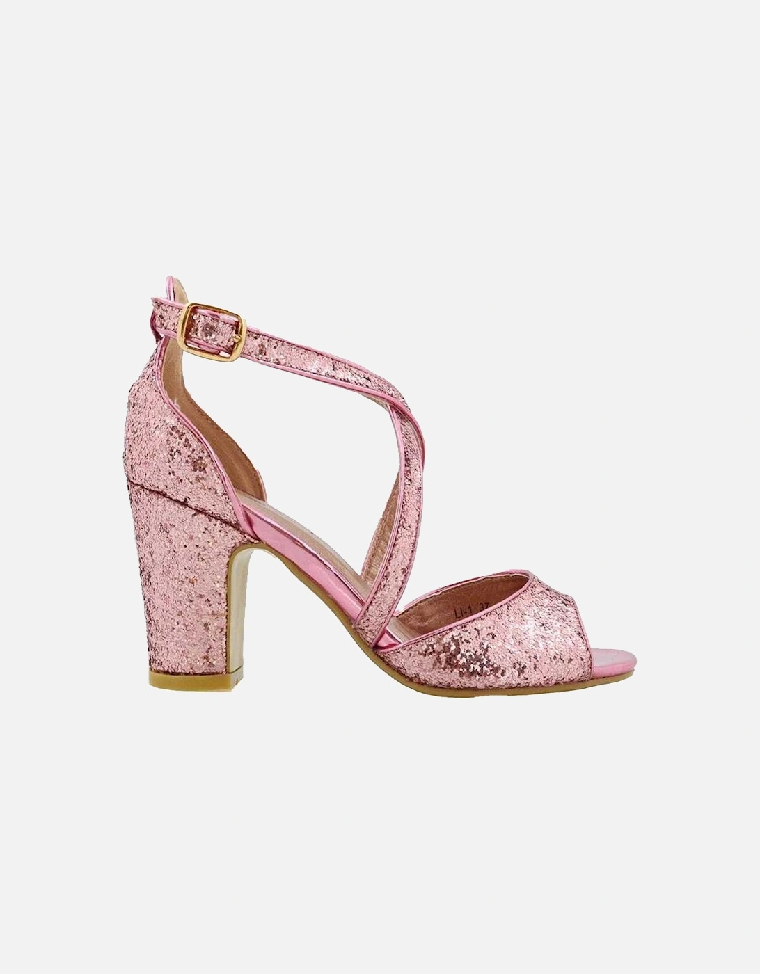 Womens/Ladies Harlow Glitter Peep Toe Crossover Strap Block Heel High Heels