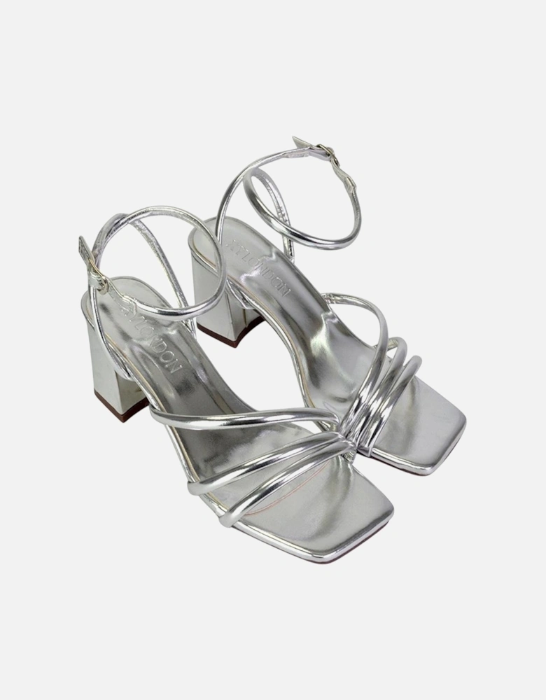 Womens/Ladies Trixie Strappy Metallic Square Toe Buckle Mid Block Heel Sandals
