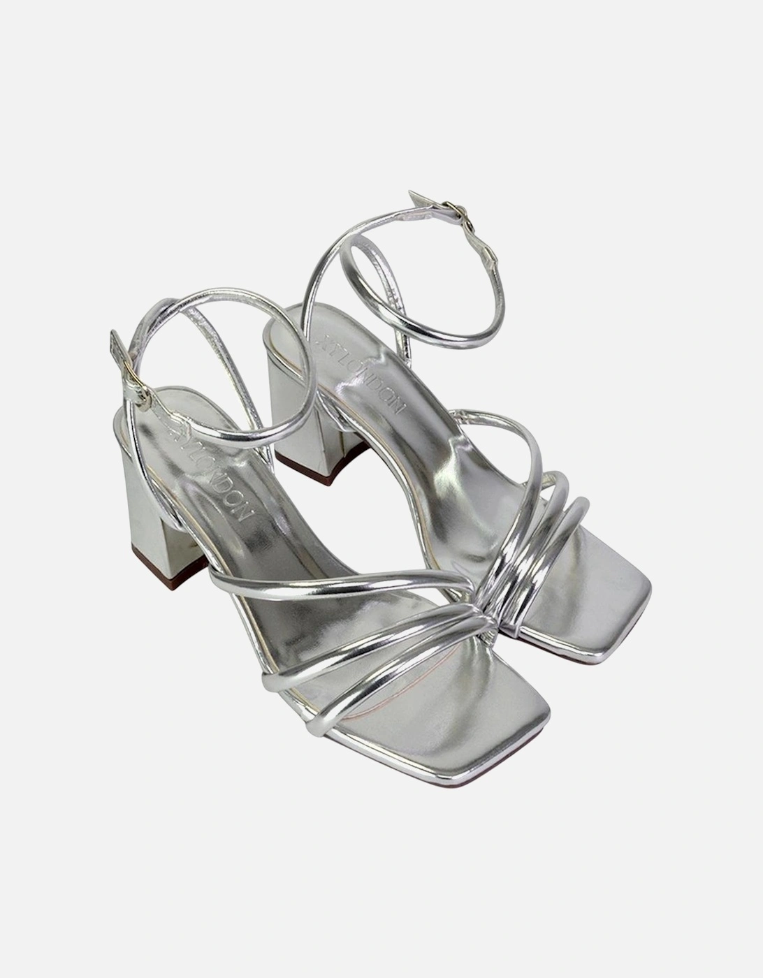 Womens/Ladies Trixie Strappy Metallic Square Toe Buckle Mid Block Heel Sandals