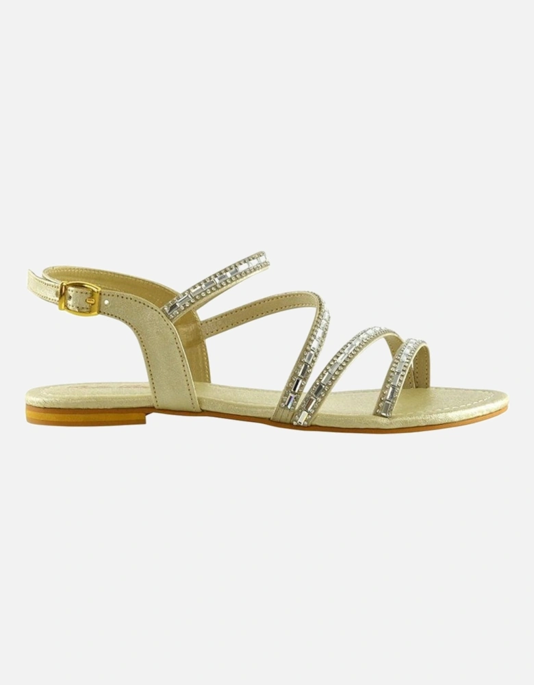 Womens/Ladies Mercedes Diamante Strappy Flat Sandals