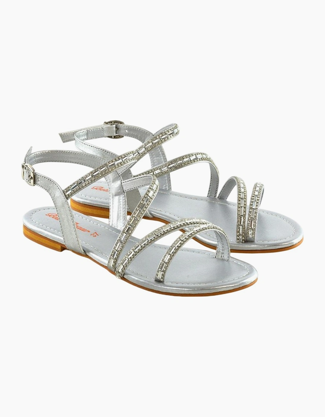 Women's XY London Womens/Ladies Mercedes Diamante Strappy Flat Sandals - Silver - Size: 7