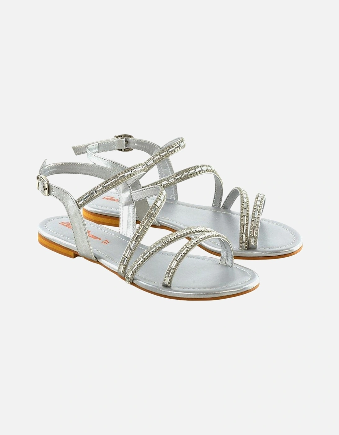 Womens/Ladies Mercedes Diamante Strappy Flat Sandals, 5 of 4