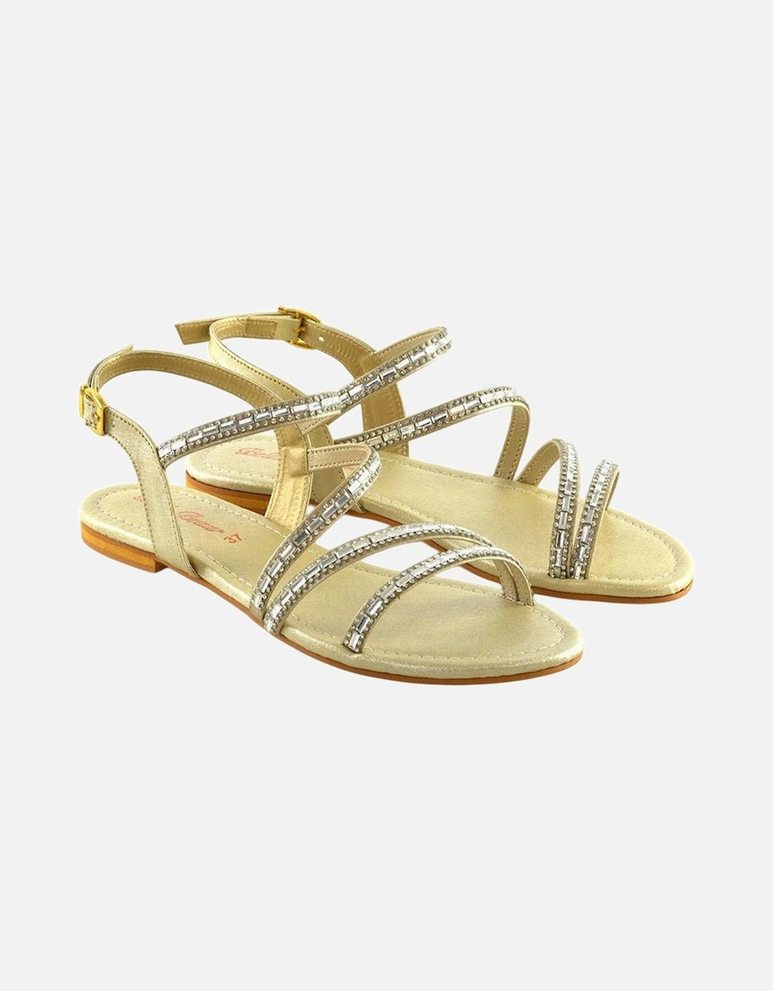Womens/Ladies Mercedes Diamante Strappy Flat Sandals, 5 of 4
