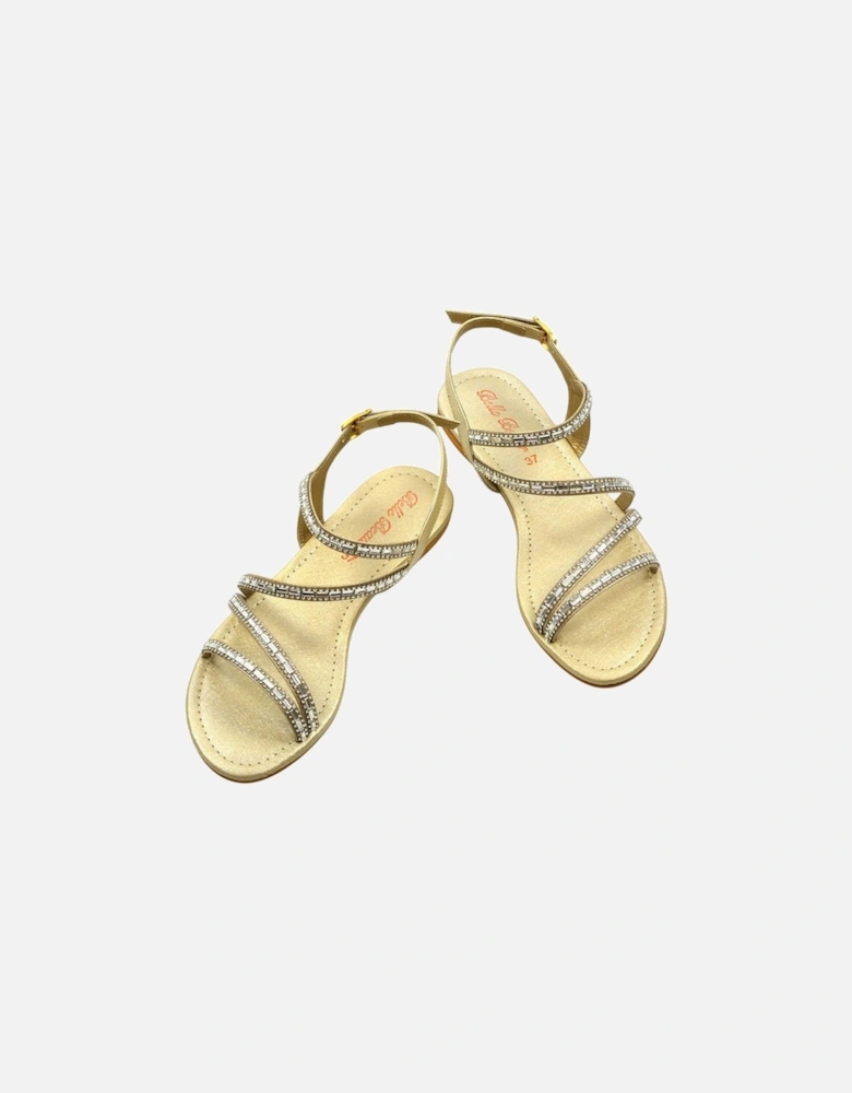 Womens/Ladies Mercedes Diamante Strappy Flat Sandals