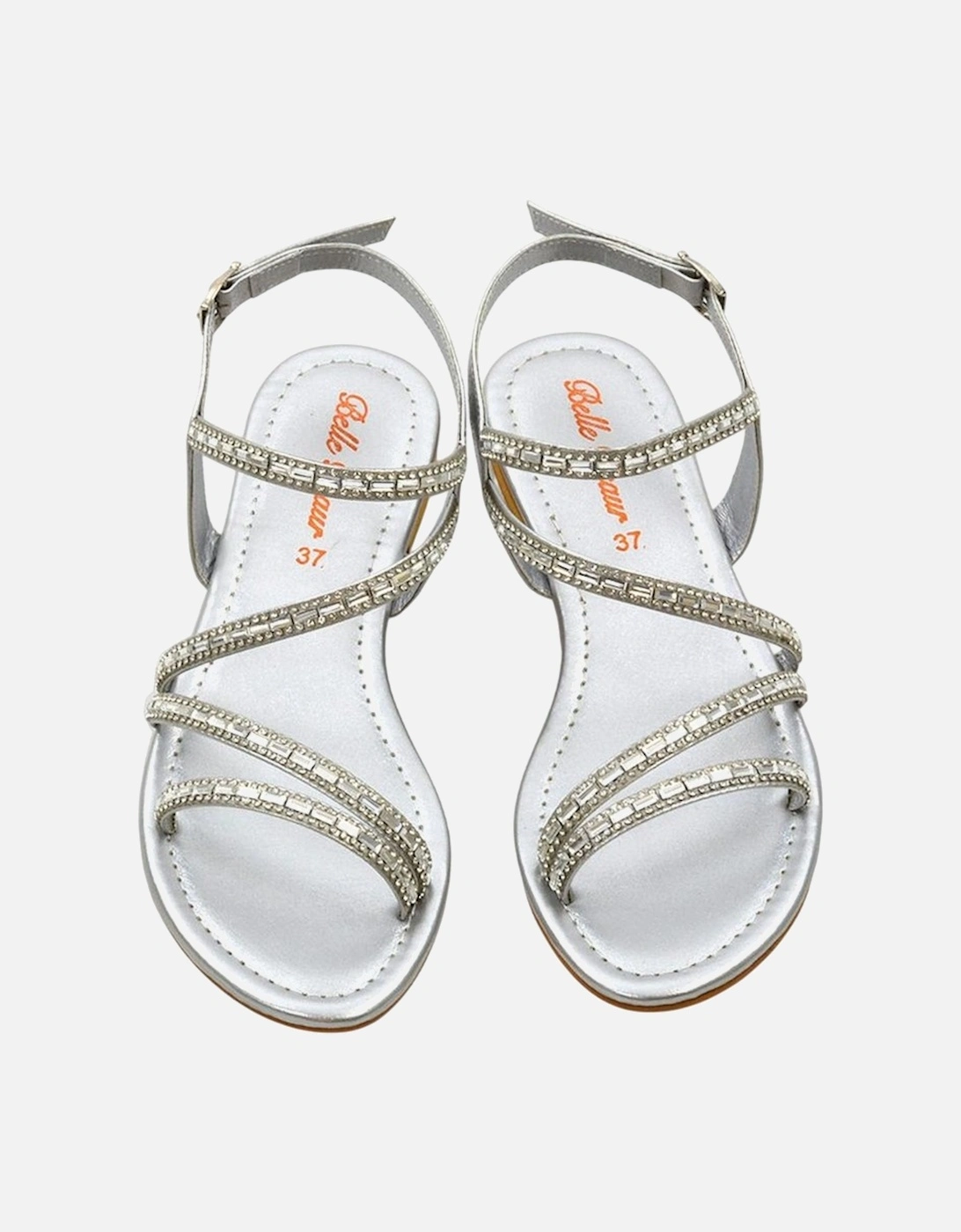 Womens/Ladies Mercedes Diamante Strappy Flat Sandals
