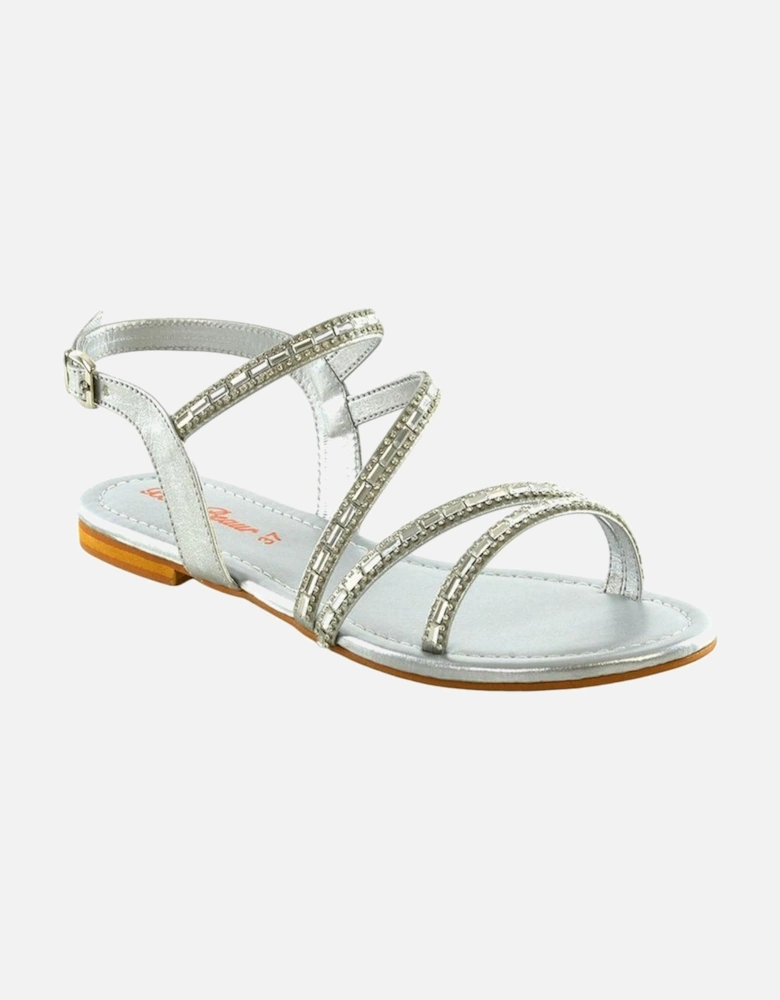 Womens/Ladies Mercedes Diamante Strappy Flat Sandals