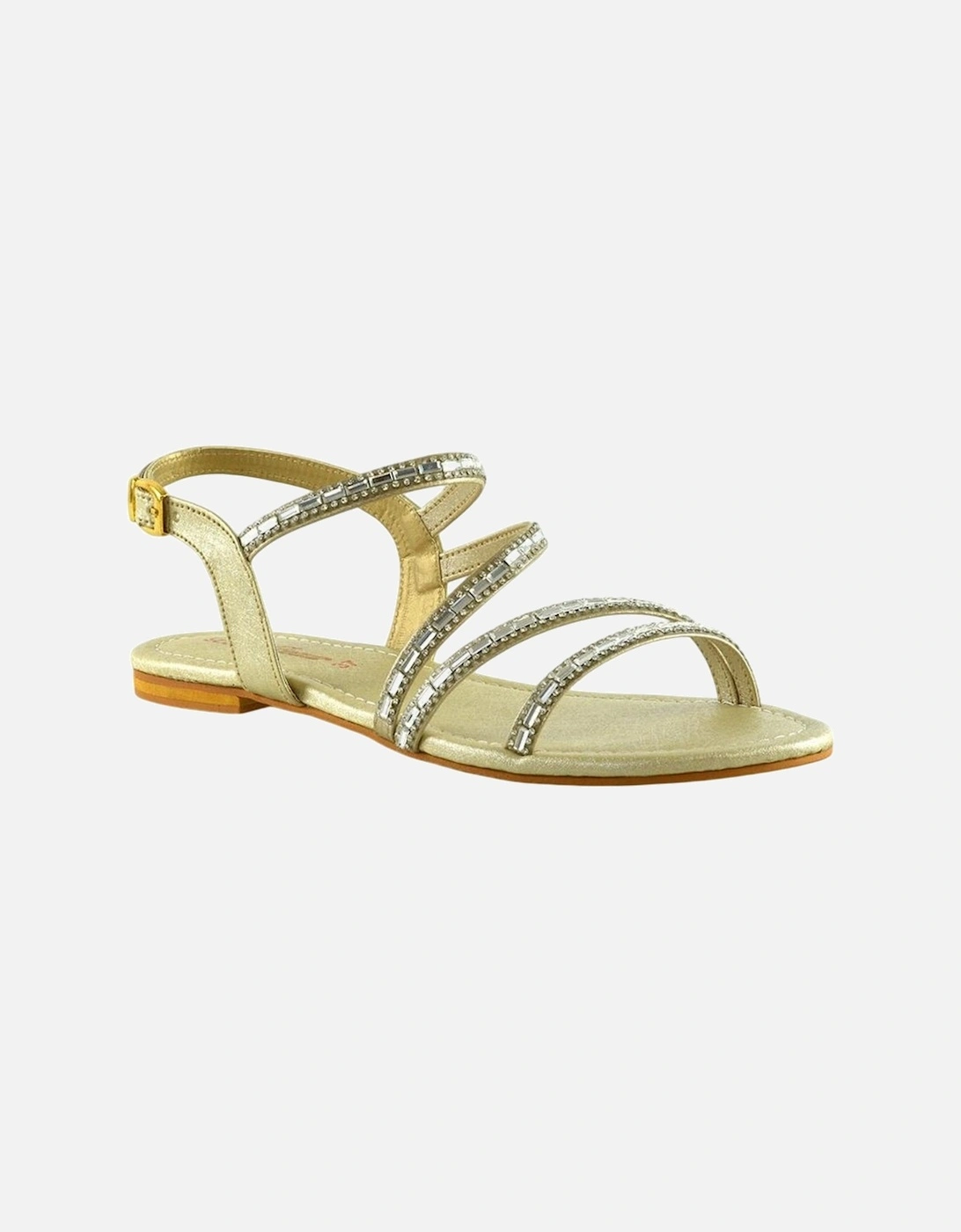 Womens/Ladies Mercedes Diamante Strappy Flat Sandals