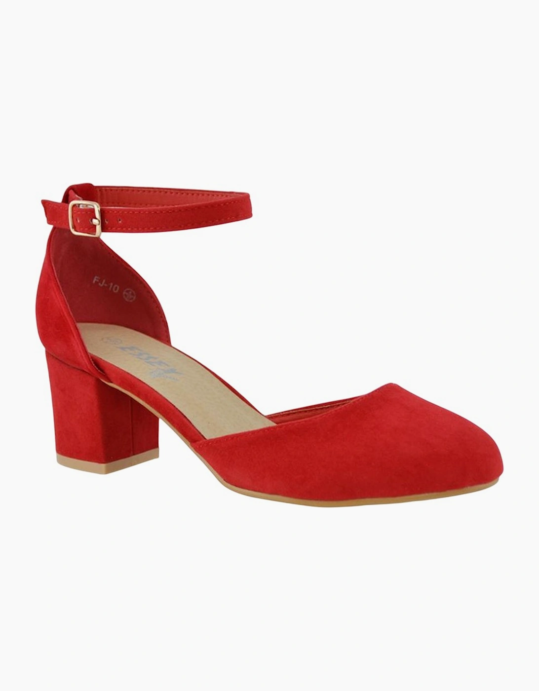 Women's XY London Womens/Ladies Billie-May Chunky Strappy Mid Block Heel Court Shoes - Red - Size: 6