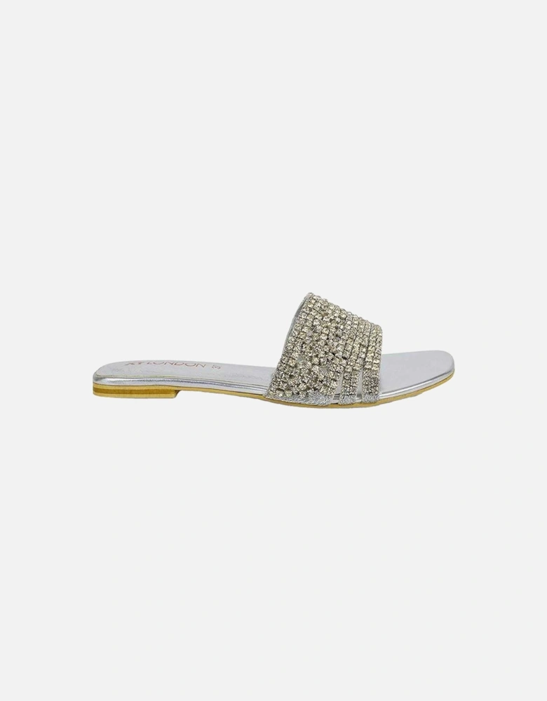 Womens/Ladies Sam Diamante Sparkly Square Toe Cut Out Flat Sandals